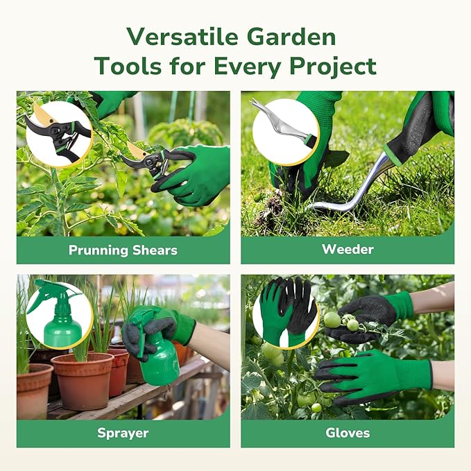 GreatBuddy Garden Tool Set for Women, 9 Piece Heavy Duty Rust-Proof Gardening Tool Set with Ergonomic Handles & Durable Organizer Handbag, Ideal Gardening Gifts for Mothers, Gardener, Beginners,Green