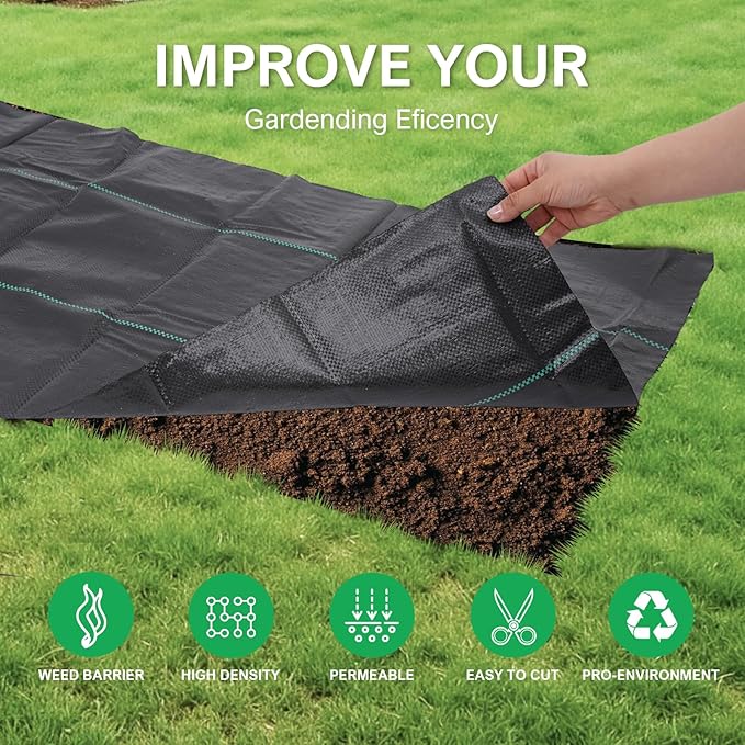 3ftx50ft Weed Barrier Landscape Fabric - 3.2oz Premium Heavy Duty Weed Block Ground Cover Mat with 20 U-Shaped Securing Pegs | Woven Geotextile Fabric for Weed Control Garden Cloth