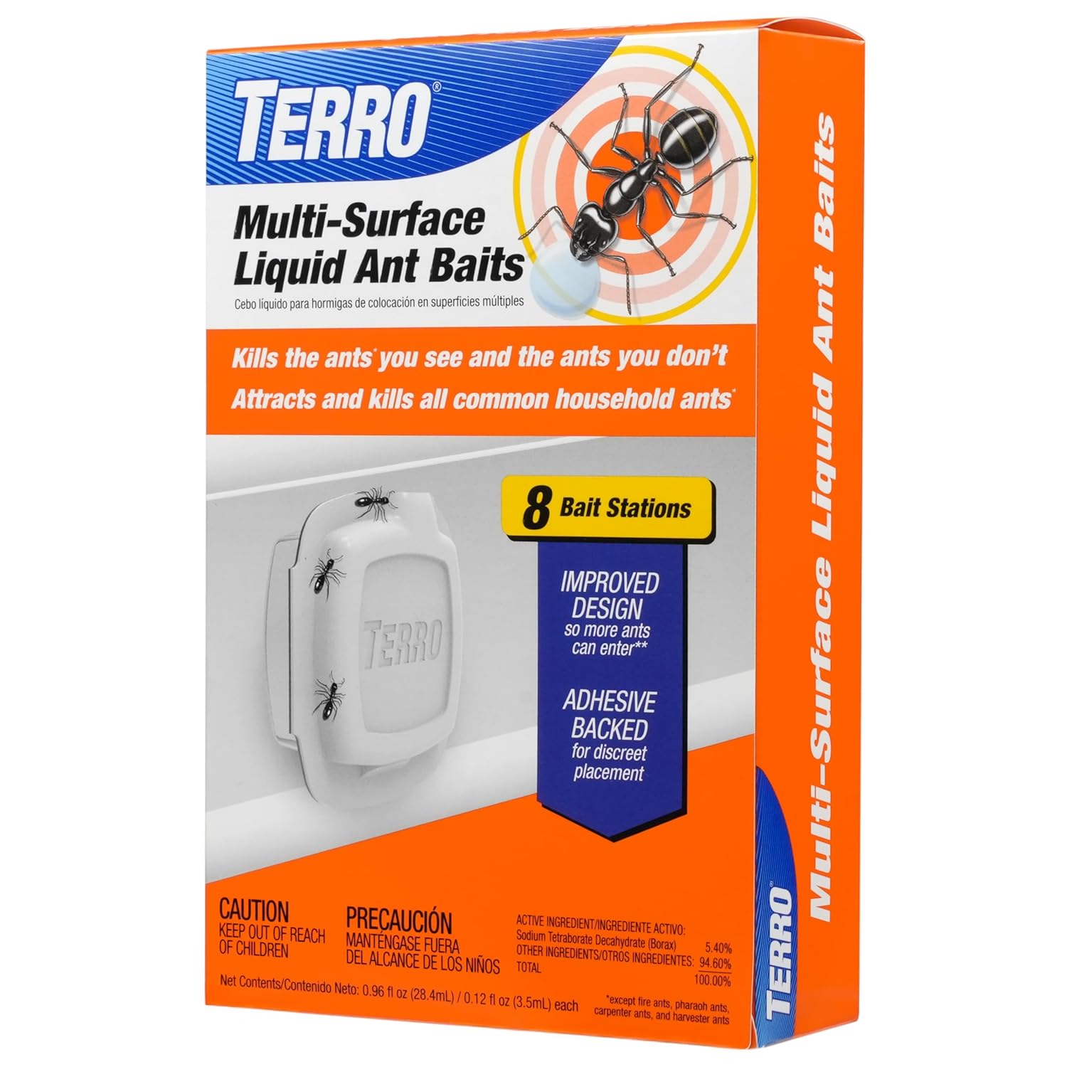 TERRO Indoor Liquid Ant Baits with Adhesive Strips for Discreet Baiting - TERRO Ant Trap and Bait Station - 8 Pack - T334SR