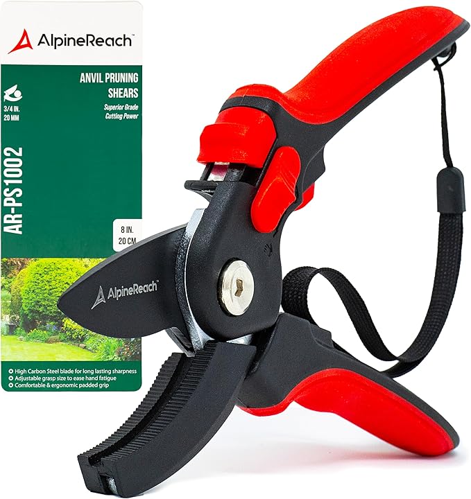 AlpineReach Anvil Pruning Shears for Gardening, Sharp Ergonomic Pruners, Heavy Duty High Carbon Steel Blade Plant Cutting Clippers, Adjustable Soft Handle for Small & Large Hands, Secateurs, Gift
