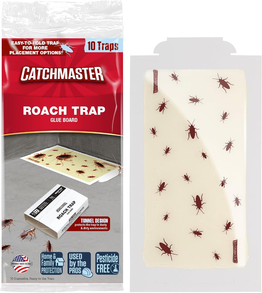 Catchmaster Cockroach Trap with Powerful Food-Based Bait – Glue Traps (10-Pk) Roach Killer for House – Kitchen, Bathroom & Garage, Indoor Pest Control and Bug Catcher Solution