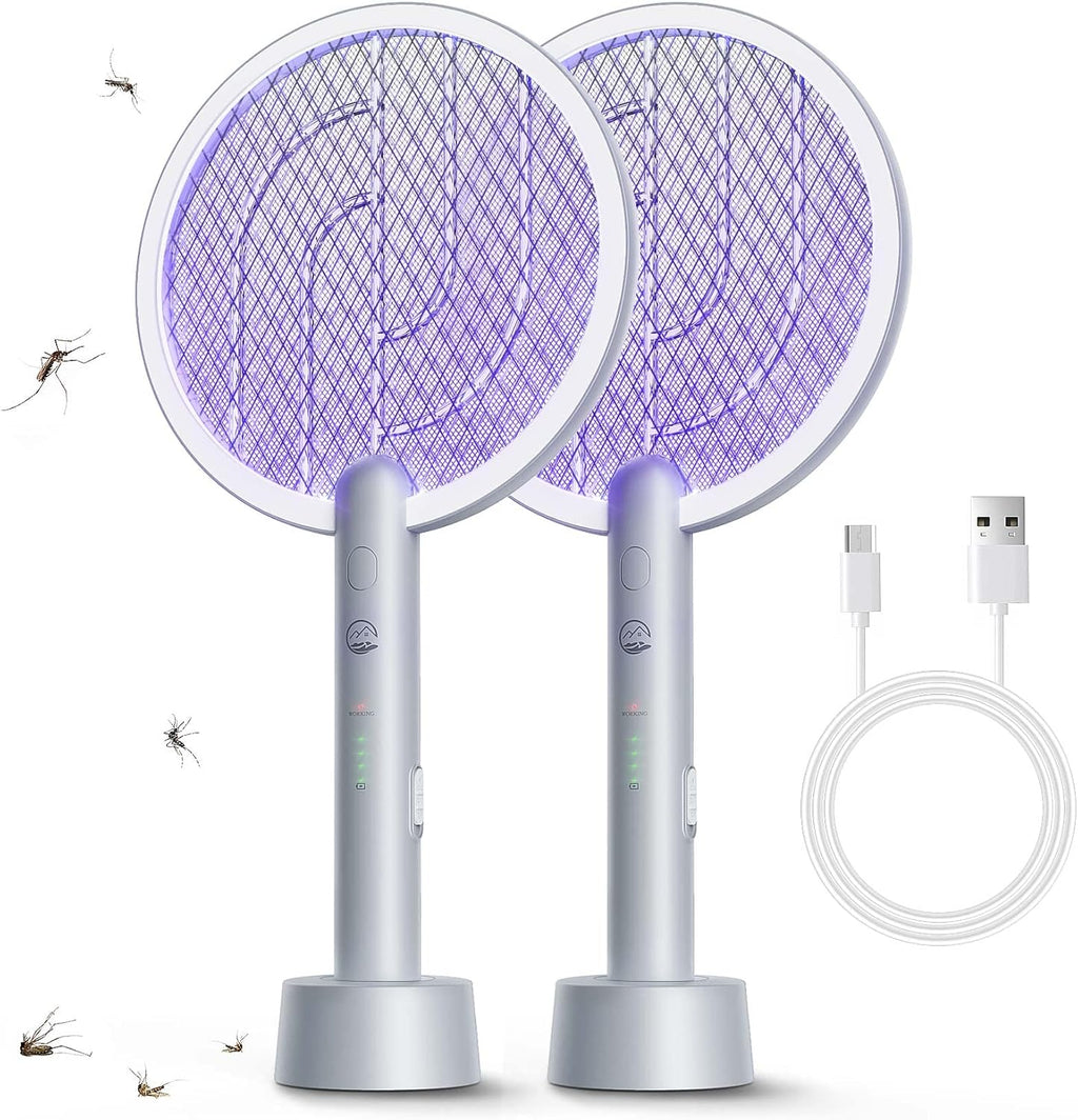 Electric Fly Swatter Racket, 4000V Bug Zapper with 1800mah Rechargeable Battery & Dual Modes, 2 in 1 Purple Mosquito Light Killer with 3-Layer Safety Mesh for Indoor Home Patio Camp(1 Pack)