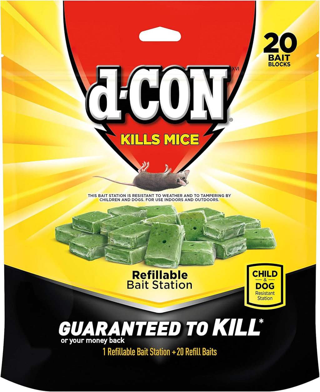 d-Con Corner Fit Mouse Poison Bait Station with 1 Trap and Bait Refills, Plain, 20 Count