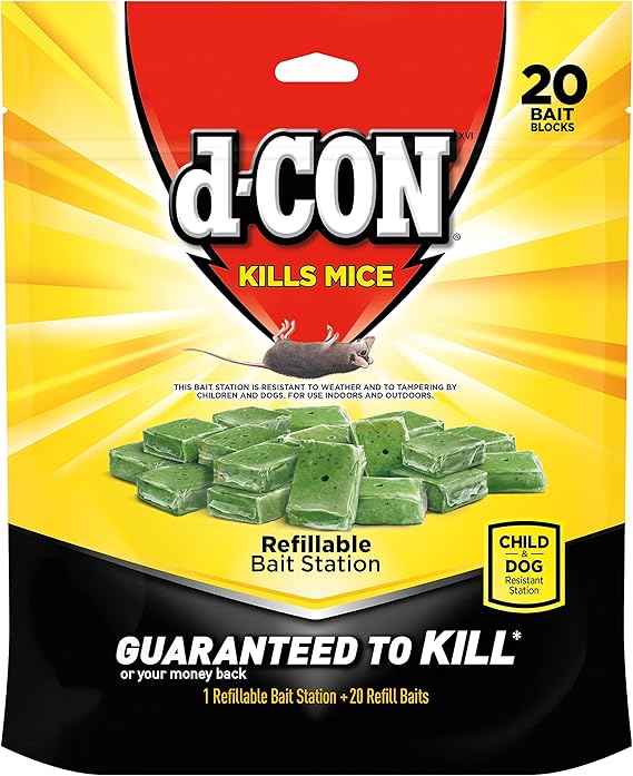 d-Con Corner Fit Mouse Poison Bait Station with 1 Trap and Bait Refills, Plain, 20 Count