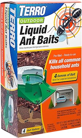 TERRO T1804-6 Outdoor Ready-to-Use Liquid Ant Bait Killer and Trap - Kills Common Household Ants - 4 Bait Stations
