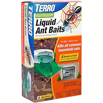 TERRO T1804-6 Outdoor Ready-to-Use Liquid Ant Bait Killer and Trap - Kills Common Household Ants - 4 Bait Stations