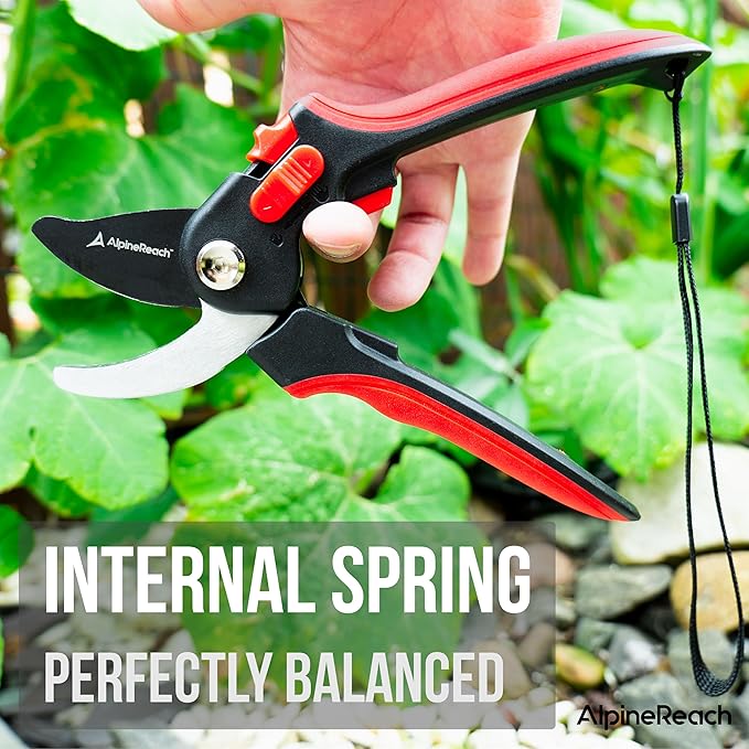 AlpineReach Pruning Shears Set Bypass and Anvil for Gardening, Sharp Ergonomic Pruners, Adjustable Soft Handle for Small & Large Hands, Heavy Duty High Carbon Steel Blade, Secateurs, Gift Box