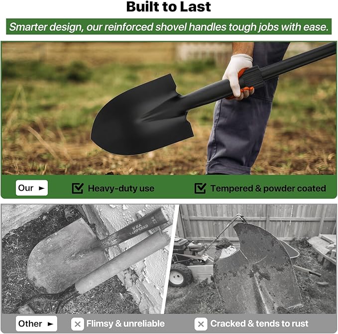 Shovel, Shovels for Digging, 33" Garden Shovel Heavy Duty with Ergonomic D-Grip, Small Spade Shovel for Camping, Edging, Off-Road, Metal Portable Mini Shovel with Fiberglass Shaft, Lightweight