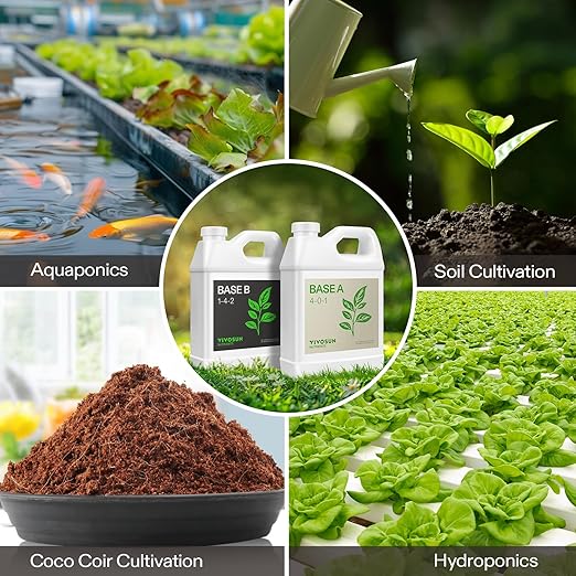 VIVOSUN Plant Food Nutrients Base A(4-0-1) & B(1-4-2) Bundle and Bloom Juice (0-6-4), Flowering Supplement Liquid Fertilizer for Flowering Stage, Concentrated Plant Food for All Flowering Plants