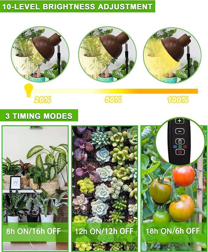 yadoker Plant Grow Light for Indoor Plant, Walnut Wood Grain LED Grow Light,Elevating Plant Lamp,Height Adjustable,Automatic Timer with 8/12/18Hours,10-Level Brightness,Ideal for Large Plant Grow