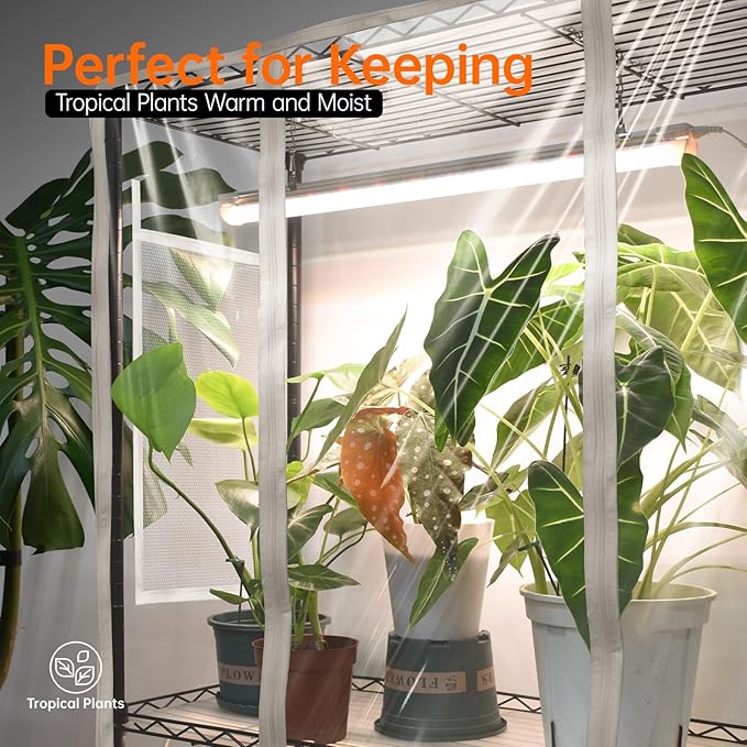 Bstrip Indoor Greenhouse with Grow Light, 23.5"x13.8"x59" Portable Metal Greenhouse Shelves with T8 2FT Full Spectrum Grow Light & Timer, Adjustable Plant Stand for Indoor Plant, Spring Seed Starting