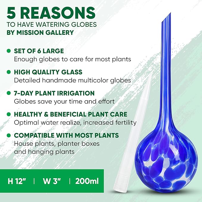 Plant Watering Globes Set of 6 - Large Glass Self Watering Bulbs Up to 7 Days of Irrigation - for Indoor & Outdoor Plants - Multicolor, Automatic, Glass Watering Bulbs for Daily Use, Watering Devices