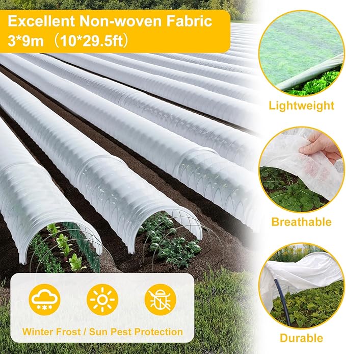 Plant Covers Freeze Protection with 20 Stainless Steel Clips, 10 x 29.5Ft Frost Cloth Plant Blankets Floating Row Cover for Outdoor Plants Raised Bed Greenhouse
