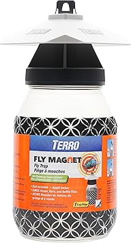 TERRO T380 Outdoor Reusable Fly Magnet Fly Trap - Poison Free Trap with Bait