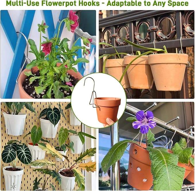 20 Packs Terracotta Pots Hanger Hooks,Sturdy Thick Stainless Steel Plant Hanger,Flower Pot Holders for Clay Pots,Wall and Fence Mounted Plant Hanging Holder for Terra Cotta Pot(Vertical Hang,20Pack)