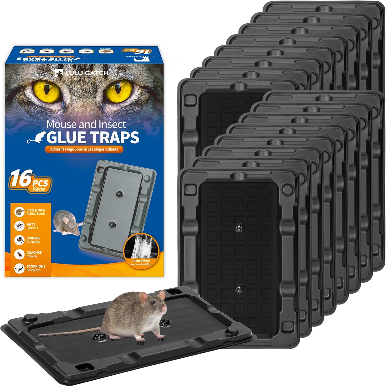 LULUCATCH Mouse Traps, 12 Pack Sticky Mouse Traps Indoor for Home, Pre-Baited Non-Toxic Bulk Glue Traps for Rats, Mice, Mole, Lizards, Pet Safe Pest Control for Home & Garage
