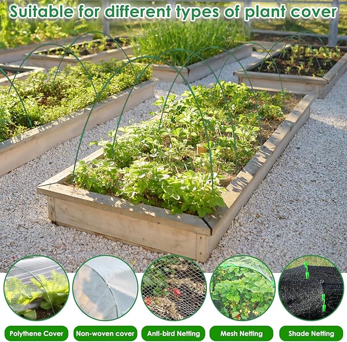 60 Pcs Garden Hoops for Raised Beds, 12 Sets Greenhouse Hoops Grow Tunnel Rust-Free Fiberglass Hoop House Kit, Plant Support Garden Stakes Hoops Frame for Netting Shade Cloth Row Cover Garden Supplies