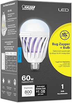 Feit Electric LED Bug Zapper Light Bulb, 60W Replacement, E26 Base, 700 Lumen, 2in1 Light Bulb and Zapper, 5000K Daylight, 15,000-Hour Lifetime, C60/950CA/BZ/LED