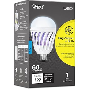 Feit Electric LED Bug Zapper Light Bulb, 60W Replacement, E26 Base, 700 Lumen, 2in1 Light Bulb and Zapper, 5000K Daylight, 15,000-Hour Lifetime, C60/950CA/BZ/LED