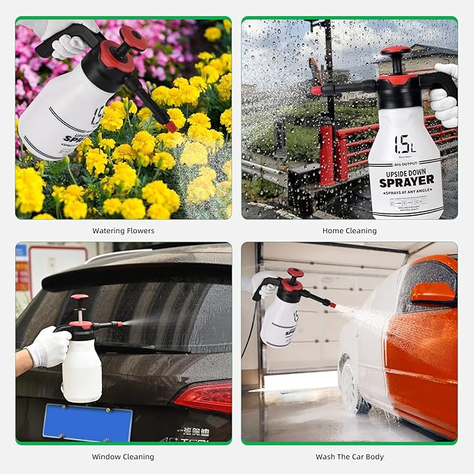 FOSHIO 0.4 Gallon Garden Pump Sprayer, 1.5L Portable Hand Pump Pressure Water Spray Bottles with Adjustable Nozzle Trigger Lock Sprayer for Home, Lawn and Car Detailing
