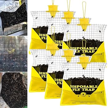 Glovv Fly Traps Outdoor Hanging with Bait, 6 Pack Disposable Flies Bags Hunter Ranch Trap, Control Bug Catcher Killer Repellent for Stable Horse Barn & Farm