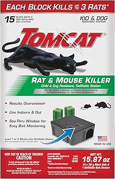 Tomcat Rat & Mouse Killer, Child & Dog Resistant Refillable Station — Tamper-Resistant Indoor/Outdoor Bait Station with Clear Monitoring Window, 1 Station and 15 Bait Blocks