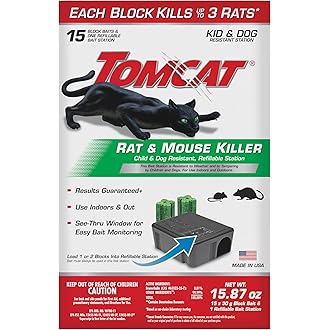 Tomcat Mouse Killer Refillable Bait Station with Advanced Formula Bait, 1 Station and 12 Poison Block Refills
