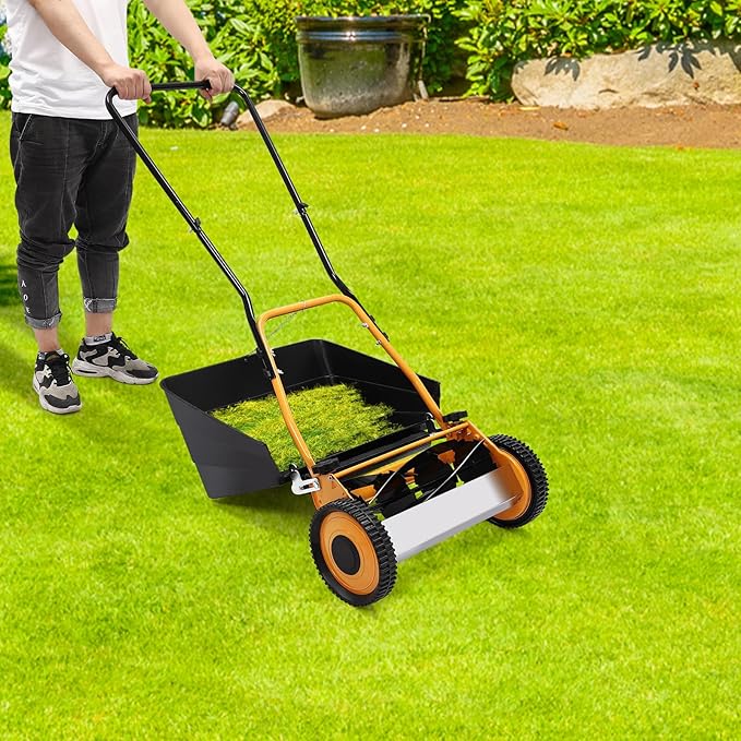 16 Inch Manual Push Reel Lawn Mower, Push Lawn Sweeper with Grass Catcher, Leaf Collector Lawn Sweeper for Villa Yards, Park Greening, Factory Greening, Meadow Forest Garden