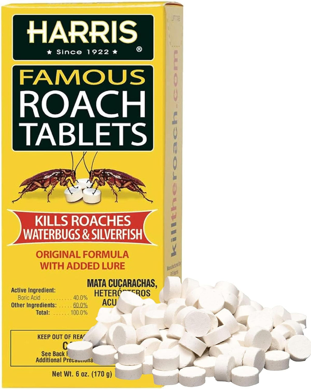 Harris Roach Tablets, Boric Acid Roach and Insects Killer with Lure, Alternative to Bait Traps (6oz, 145 Tablets), Yellow