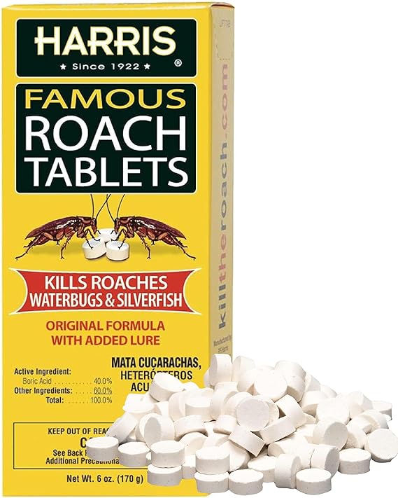 Harris Roach Tablets, Boric Acid Roach and Insects Killer with Lure, Alternative to Bait Traps (6oz, 145 Tablets), Yellow