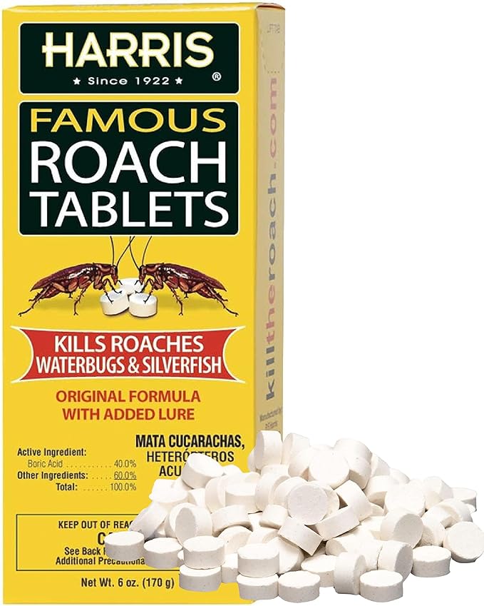 Harris Roach Tablets, Boric Acid Roach and Insects Killer with Lure, Alternative to Bait Traps (6oz, 145 Tablets), Yellow