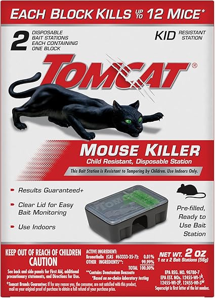 Tomcat Mouse Killer Child Resistant, Disposable Station, 2 Pre-Filled Ready-To-Use Bait Stations