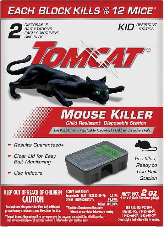 Tomcat Mouse Killer Child Resistant, Disposable Station, 2 Pre-Filled Ready-To-Use Bait Stations