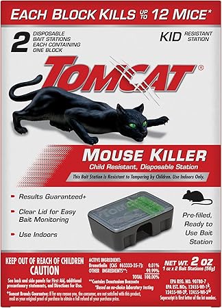 Tomcat Mouse Killer Child Resistant, Disposable Station, 2 Pre-Filled Ready-To-Use Bait Stations