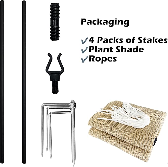 4-Pack of Posts with A 4' x 8' Sunshade Cover for Plants – 50% Shade Cloth with Stainless-Steel Grommets for Garden Sun Shade, Greenhouse, Chicken Coop, Dog Kennel