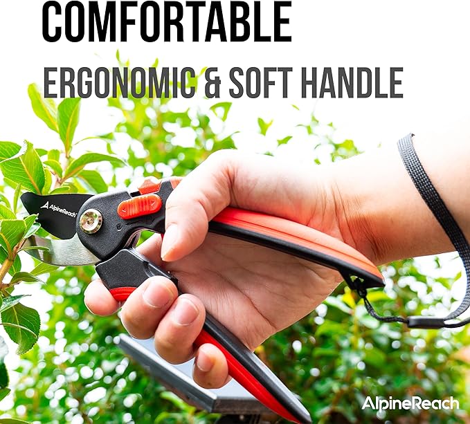 AlpineReach Pruning Shears Set Bypass and Anvil for Gardening, Sharp Ergonomic Pruners, Adjustable Soft Handle for Small & Large Hands, Heavy Duty High Carbon Steel Blade, Secateurs, Gift Box