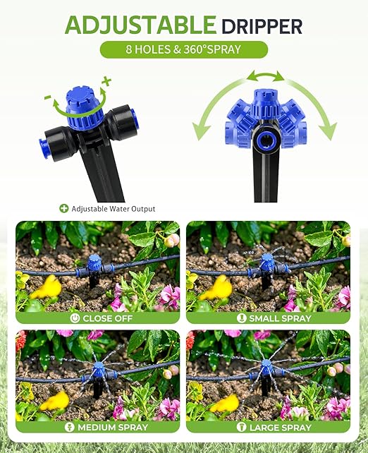 HIRALIY 100FT Automatic Drip Irrigation Kits with Garden Timer, Garden Watering System for Patio Lawn, Quick Connector Design Irrigation System Kit with Easy Programmable Water Timer