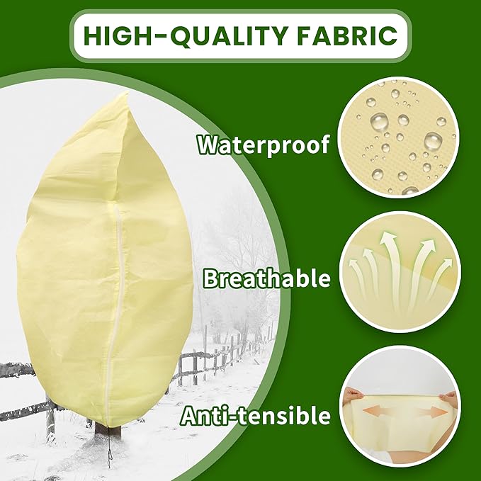 100”(W) x120”(H) Plant Covers Freeze Protection, 2.8oz/yd²Heavy-Duty Tree Covers, 4 Pack Extra Large Frost Cloths & Blankets with Zipper Drawstring for Fig Palm Citrus Lemon Trees and Shrubs