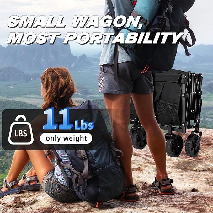 Collapsible Wagon Cart with 360lbs Weight Capacity, Lightweight Portable Foldable Wagon Cart with Wheels, Large Capacity Utility Wagon for Garden, Sports, Shopping, Grocery, Camping