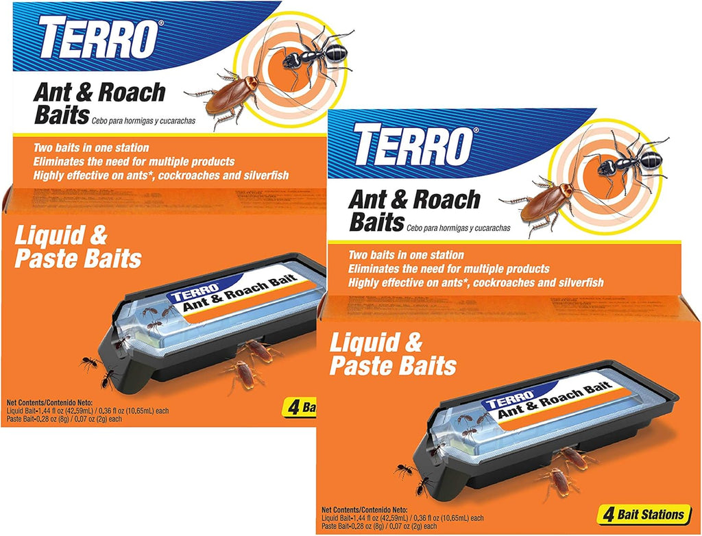TERRO Ant & Roach Bait - Indoor Ant Killer and Roach Killer - 4 Bait Stations - Attracts and Kills Ants, Roaches, and Silverfish - T360
