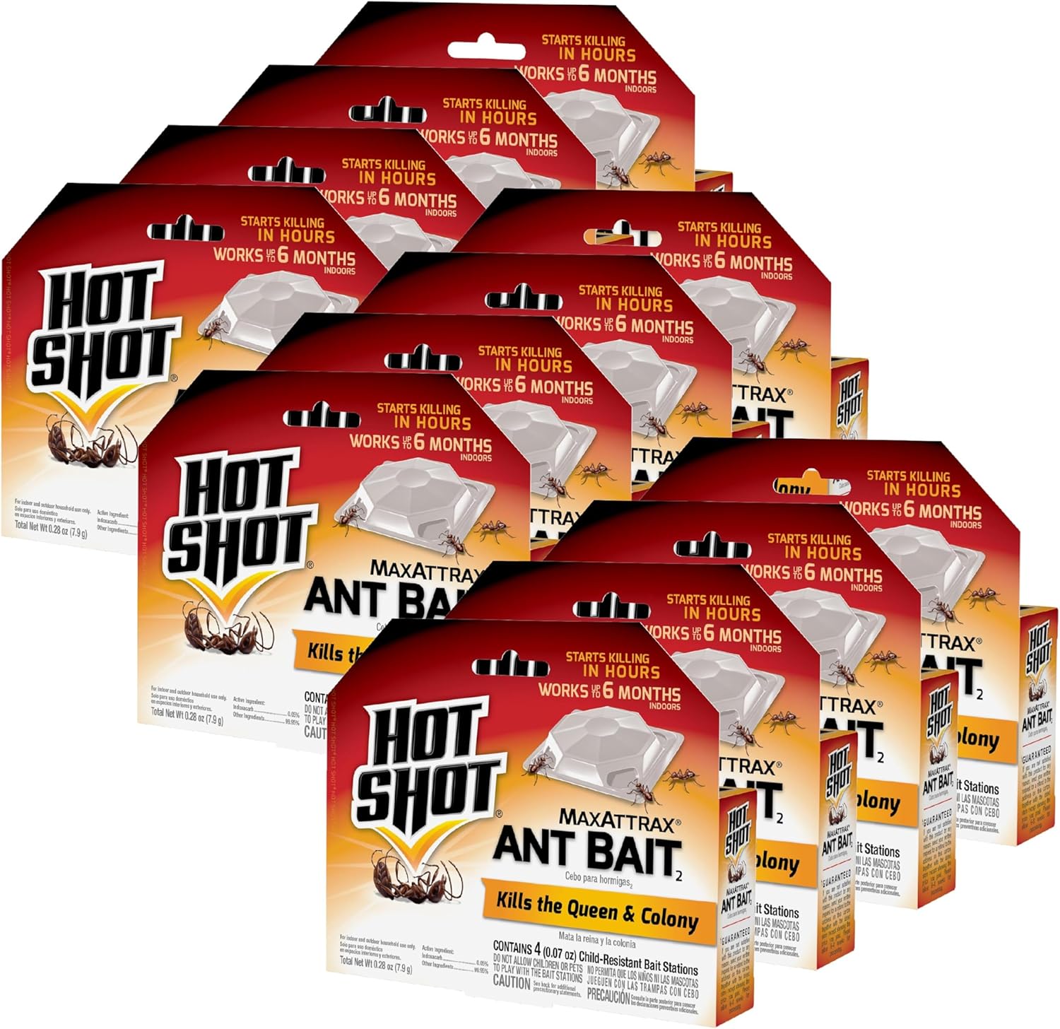 Hot Shot MaxAttrax Ant Bait 8 Count, Child-Resistant Bait Stations