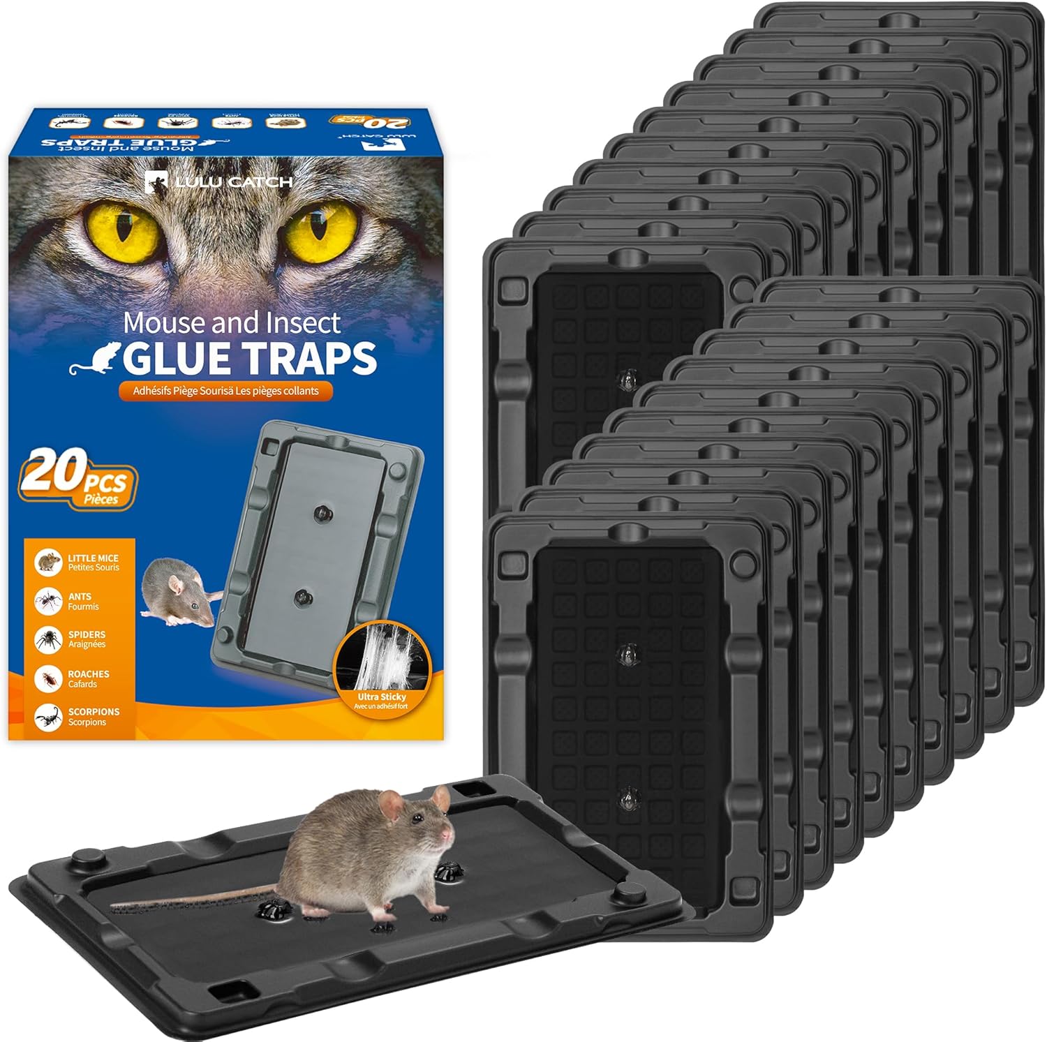 LULUCATCH Mouse Traps, 12 Pack Sticky Mouse Traps Indoor for Home, Pre-Baited Non-Toxic Bulk Glue Traps for Rats, Mice, Mole, Lizards, Pet Safe Pest Control for Home & Garage