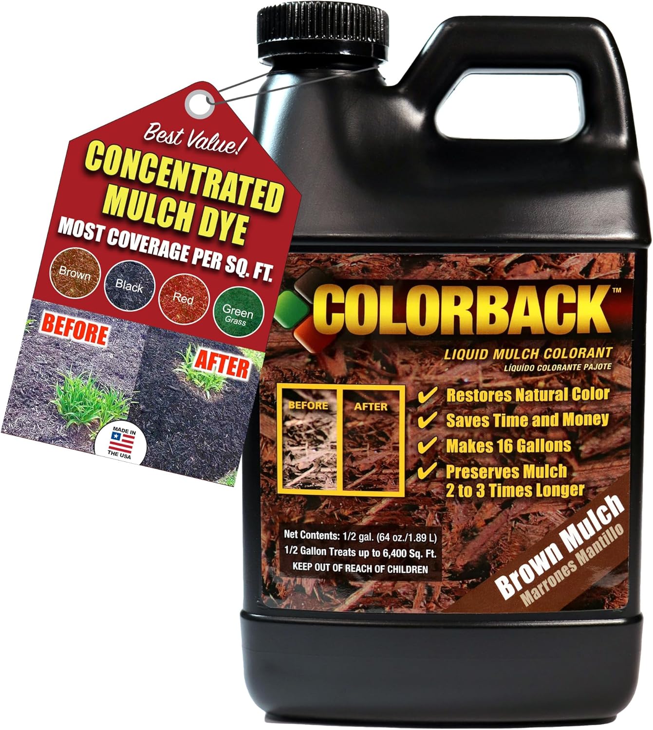 Brown Mulch Dye, 3,200 Square Feet Coverage – Mulch Colorant for Landscaping & Garden Beds, Wood Mulch Dye, Mulch Color Restorer & Playground Bark Mulch, Eco-Friendly Mulch Paint – 1-Quart
