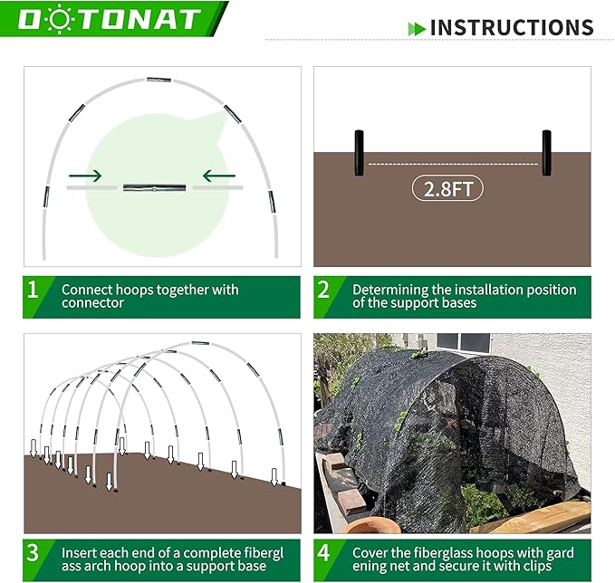 8FT Garden Hoops Grow Tunnel Kit - Rust-Free Fiberglass Frame for Raised Beds, 36pcs - DIY Plant Support for Garden Netting, Vegetable Garden Hoops Kit, Row Covers, and Greenhouse Protection