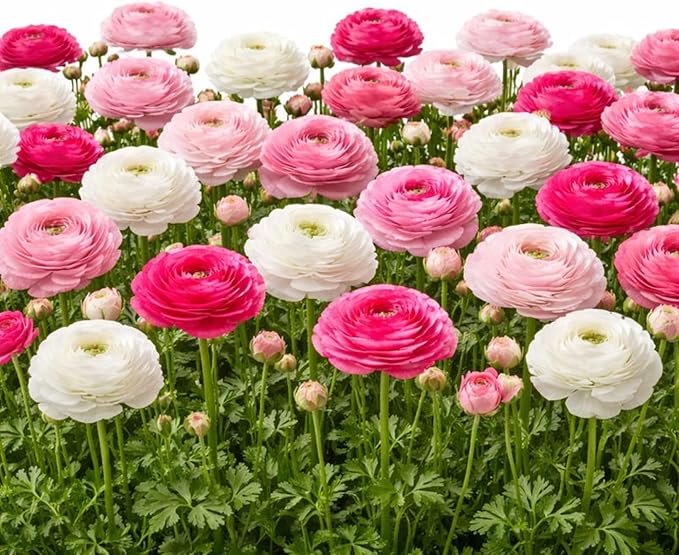 Easy to Grow Ranunculus Tecolote Pastel Collection 30 Plant Bulbs - Pink Rose & White Flowers Spring Full Sun Temperate Climate from Carlsbad Flower Fields