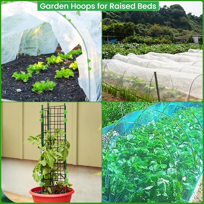 Garden Hoops and Netting for Raised Beds, Fiberglass Greenhouse Hoops Grow Tunnel with 10x50ft Ultra Fine Mesh Netting Kit Pest Barrier for Garden Protection, Deer Bird Insect Bug Gardening Plant Net