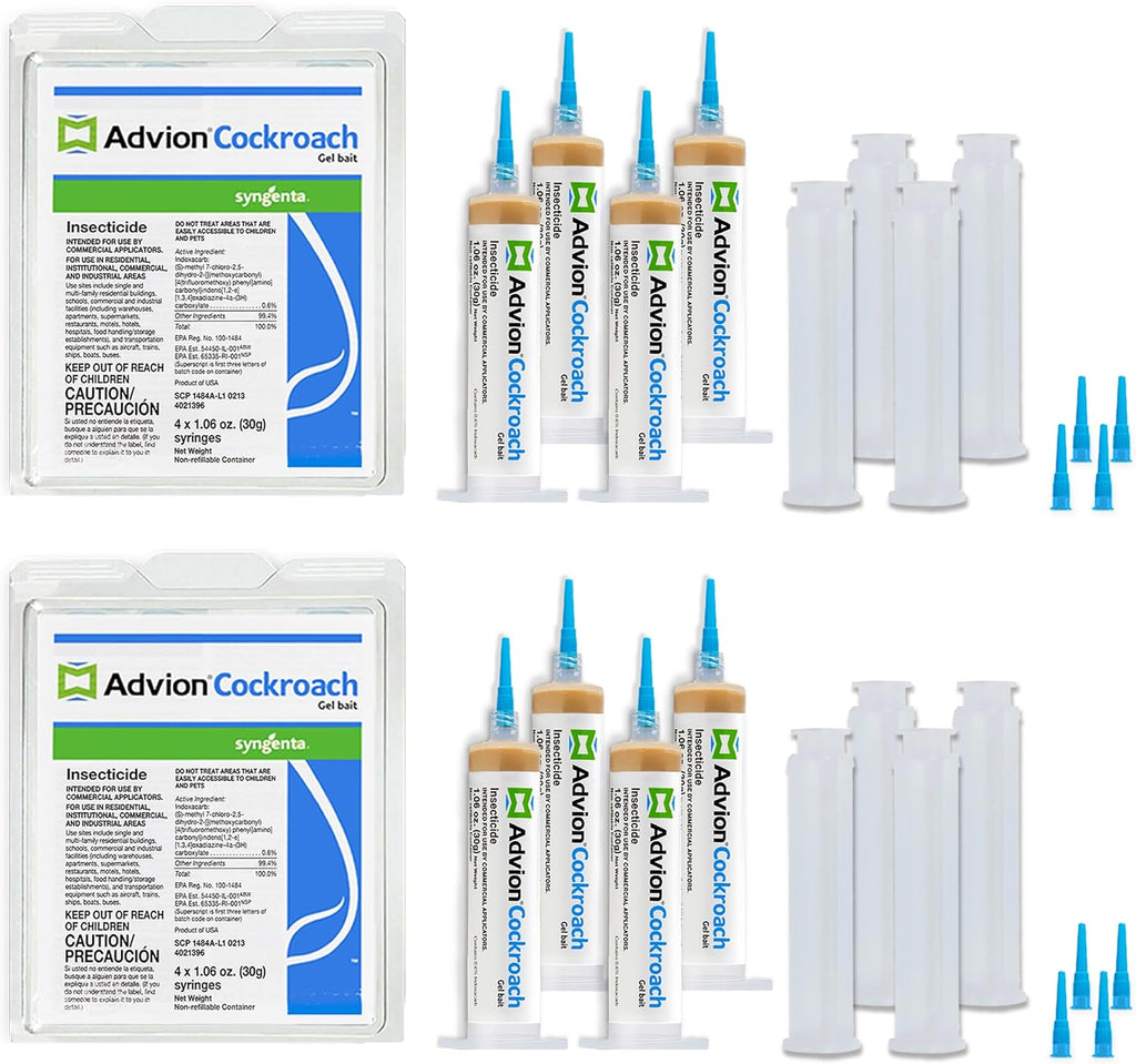 Advion Cockroach Gel Bait, 4 Tubes x 30-Grams, 4 Plunger and 4 Tips, German Roach Insect Pest Control, Indoor and Outdoor Use, Roach Killer Gel for American, German and Other Major Cockroach Species