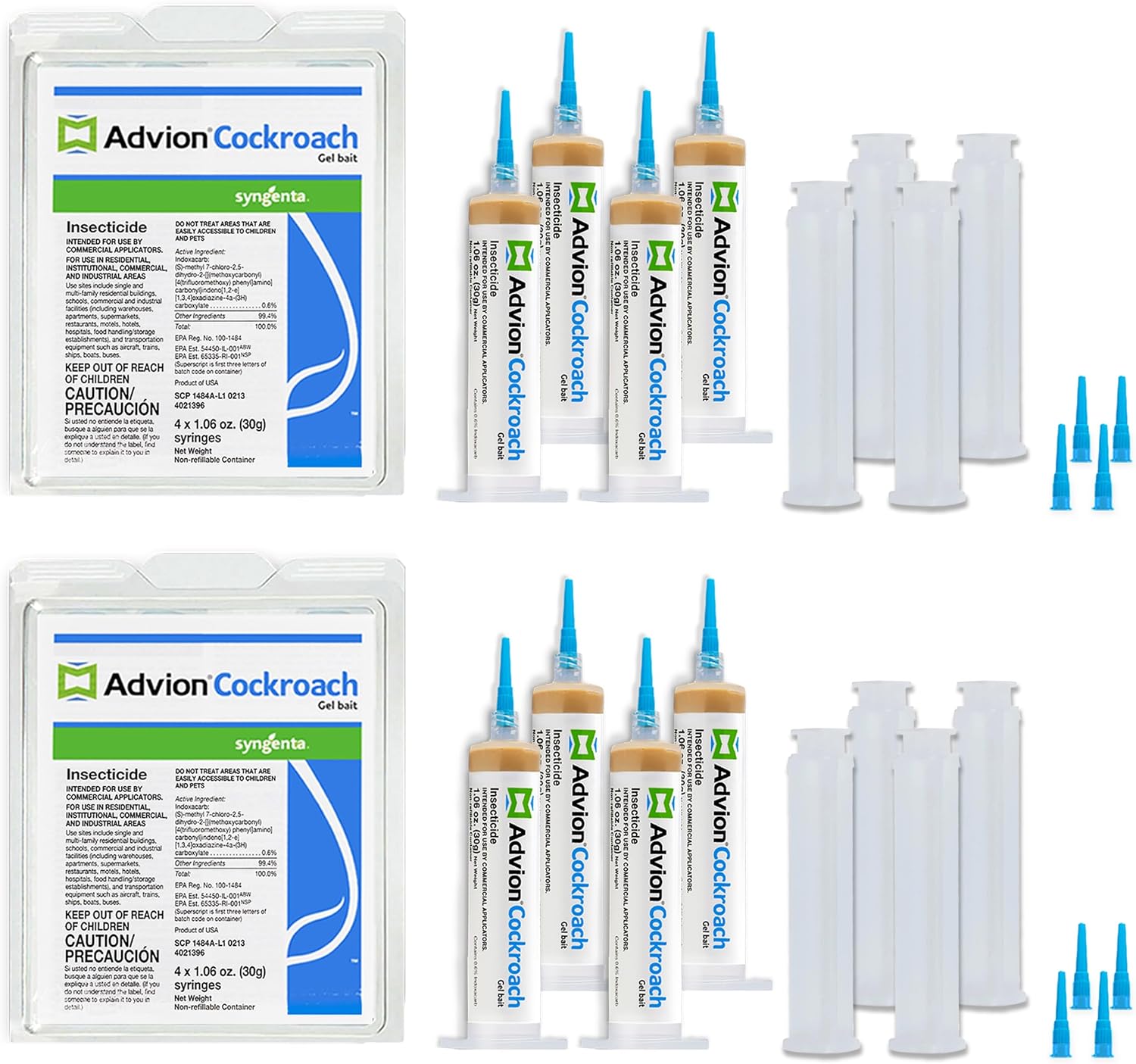 Advion Cockroach Gel Bait, 4 Tubes x 30-Grams, 4 Plunger and 4 Tips, German Roach Insect Pest Control, Indoor and Outdoor Use, Roach Killer Gel for American, German and Other Major Cockroach Species