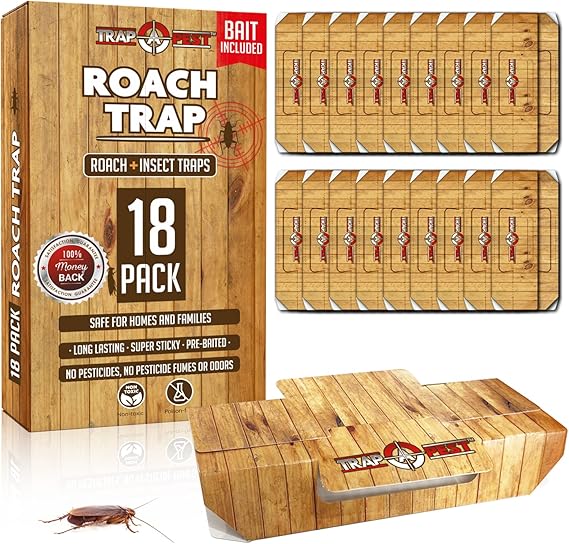 Roach Traps Indoor Sticky (18 Pack) - Glue Traps for Roaches Bug Traps with Roach Bait Traps - Long Lasting Non-Toxic Children and Pet Friendly - Trap a Pest