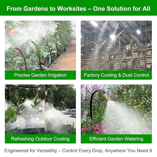 120FT Drip Irrigation System for Garden – Automatic Watering Kit with Solid Brass Metal Connectors, 360° Bendable Tubing &40 Adjustable Nozzles for Greenhouse, Lawn, Yard & Plants